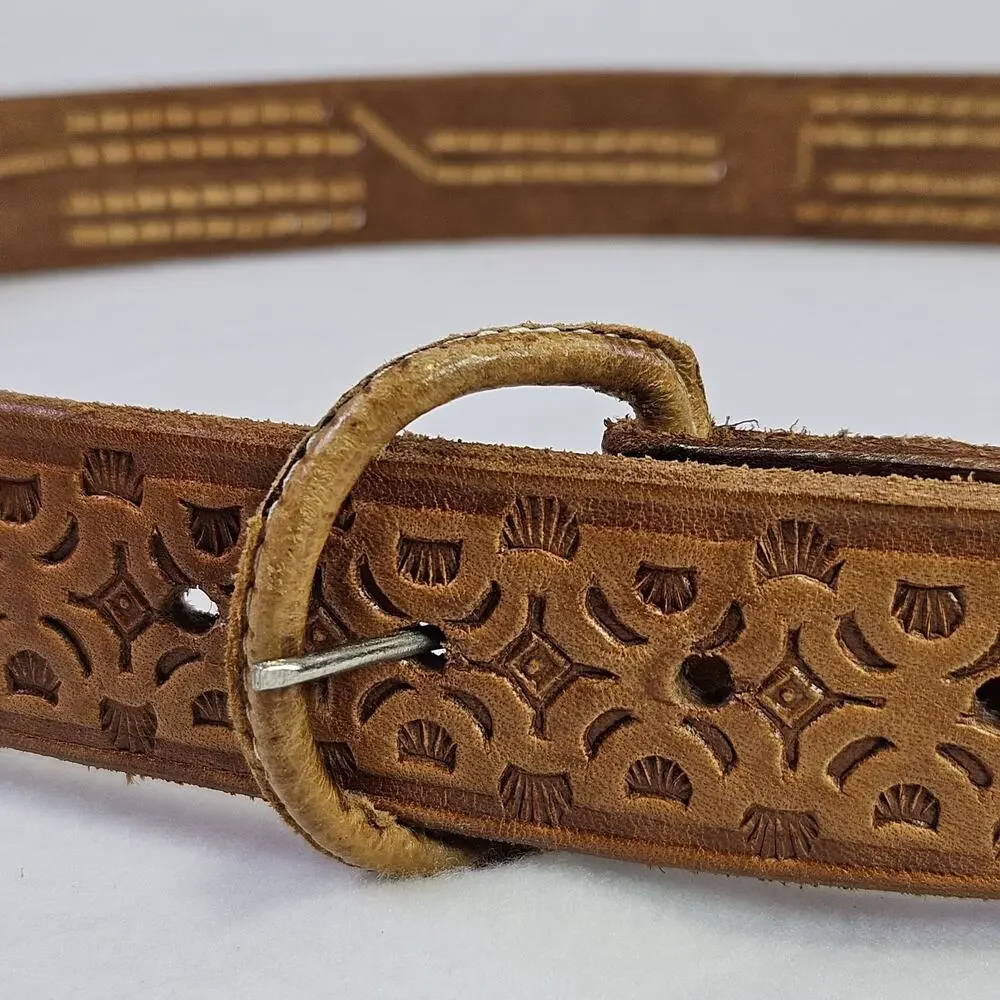 Vintage Tooled Leather Western Belt Mens 42 Boho Southwestern Removable Buckle